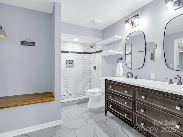 198 Sugarbush Pt, Lake Lure, NC 28746 - full bath featuring marble look tiles, tiled shower, and double vanity