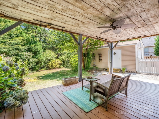 198 Sugarbush Pt, Lake Lure, NC 28746 - wooden terrace with a ceiling fan and a yard