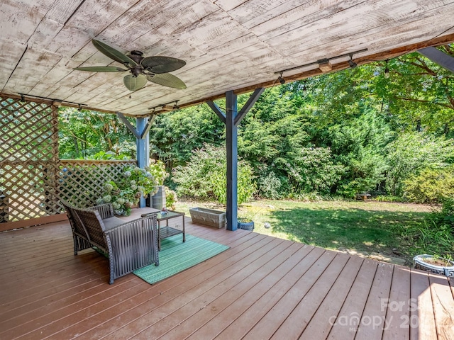 198 Sugarbush Pt, Lake Lure, NC 28746 - wooden deck with ceiling fan and a lawn