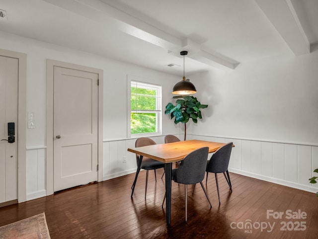 1463 Carolina Dr, Tryon, NC 28782 - dining space featuring dark wood-style flooring, wainscoting, and a decorative wall