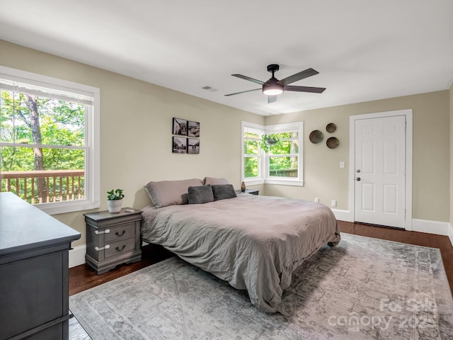 1463 Carolina Dr, Tryon, NC 28782 - bedroom with multiple windows, wood finished floors, and a ceiling fan