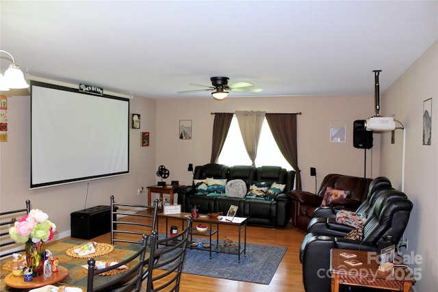 544 Tracy Grove Rd, Flat Rock, NC 28731 - home theater featuring wood finished floors and ceiling fan