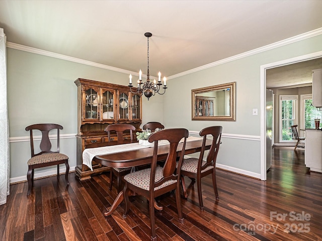 2621 Brightmoor Ridge Dr, Matthews, NC 28105 - dining room featuring a chandelier, dark wood-style flooring, and ornamental molding