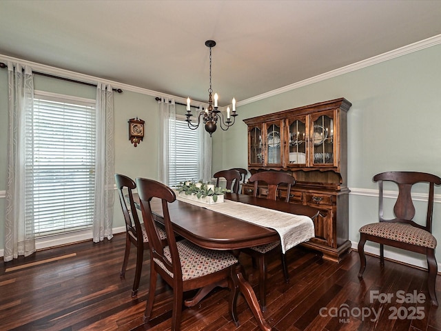 2621 Brightmoor Ridge Dr, Matthews, NC 28105 - dining room featuring a chandelier, dark wood-style flooring, and crown molding
