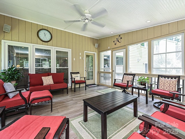 2621 Brightmoor Ridge Dr, Matthews, NC 28105 - sunroom / solarium with an outdoor living space and a ceiling fan