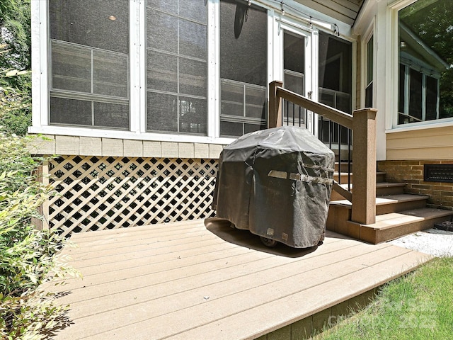 2621 Brightmoor Ridge Dr, Matthews, NC 28105 - deck featuring area for grilling and a sunroom