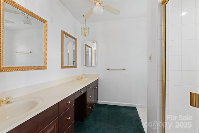 371 Clearview Dr, Waynesville, NC 28786 - bathroom with double vanity and a ceiling fan