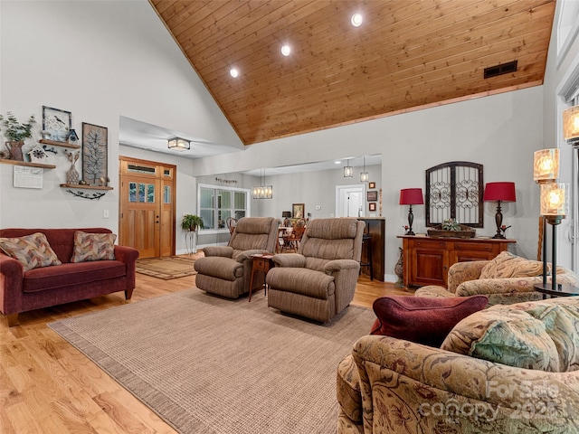 3094 Connestee Trl, Brevard, NC 28712 - living area featuring wooden ceiling, high vaulted ceiling, recessed lighting, and light wood finished floors