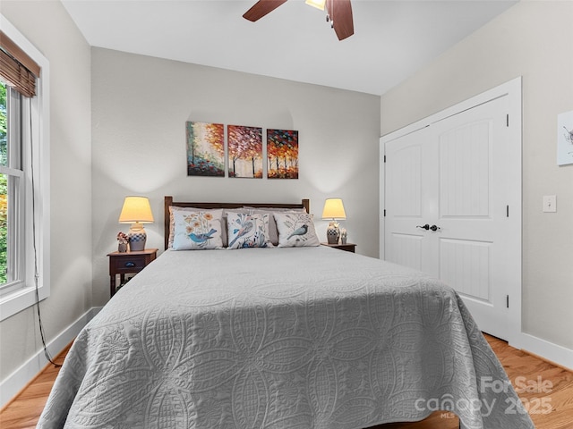 3094 Connestee Trl, Brevard, NC 28712 - bedroom with light wood-style floors, a ceiling fan, and a closet