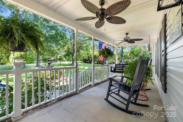 4534 Pebblebrook Cir SW, Concord, NC 28027 - porch featuring a ceiling fan