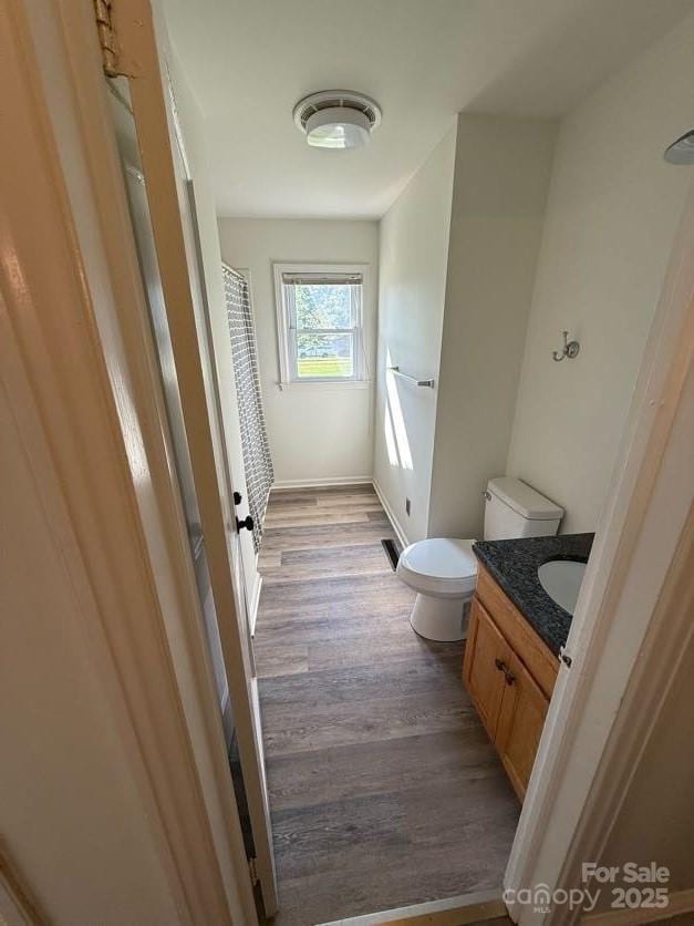 148 Barium Ln, Statesville, NC 28677 - bathroom featuring vanity, wood finished floors, and curtained shower