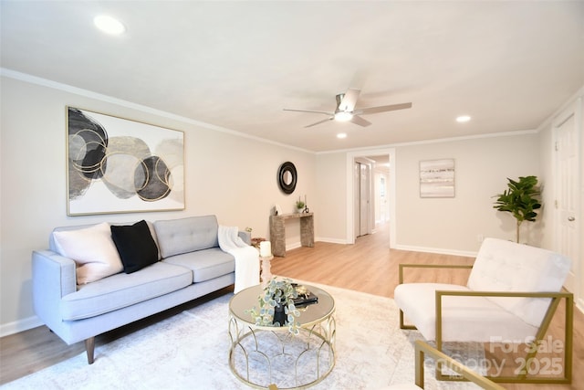 80 Sumner Ave NW, Concord, NC 28027 - living room with wood finished floors, ceiling fan, recessed lighting, and crown molding