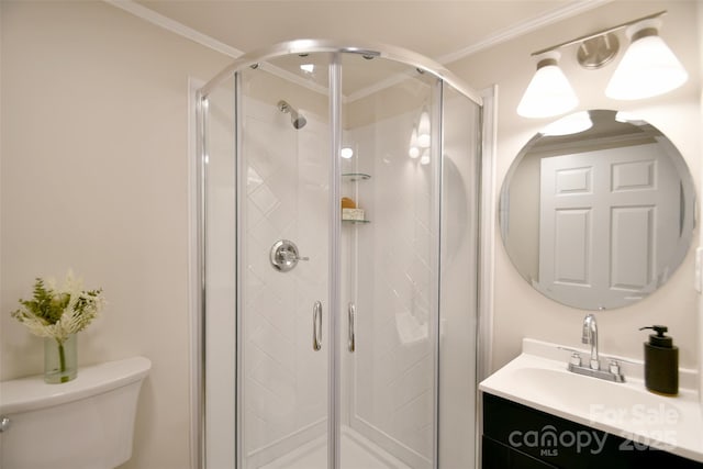 80 Sumner Ave NW, Concord, NC 28027 - full bath featuring vanity, crown molding, and a stall shower