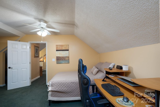 135 Primrose Dr, Salisbury, NC 28147 - bedroom featuring carpet, lofted ceiling, a textured ceiling, and a ceiling fan