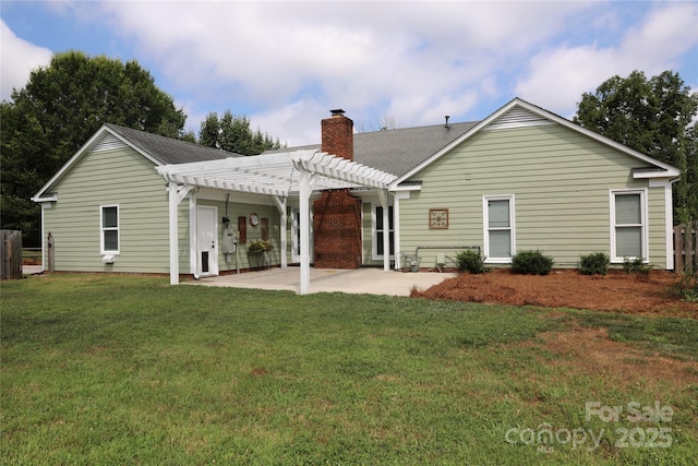 8829 Gelligum Dr, Charlotte, NC 28277 - back of property with a pergola, a chimney, a patio area, and a yard