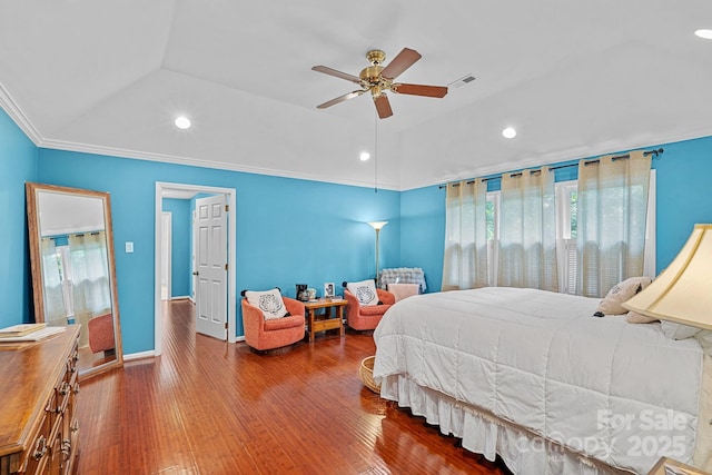 2358 Sparrow Dr, Rock Hill, SC 29732 - bedroom featuring wood finished floors, recessed lighting, a ceiling fan, and crown molding
