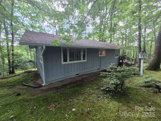 217 Shortoff Ln, Highlands, NC 28741 - view of side of property with crawl space, roof with shingles, and a deck