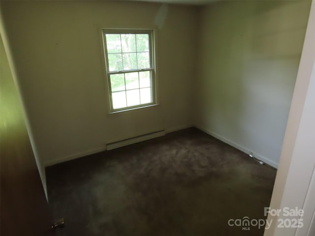 5823 Rupert Ln, Charlotte, NC 28215 - spare room featuring a baseboard heating unit and dark colored carpet