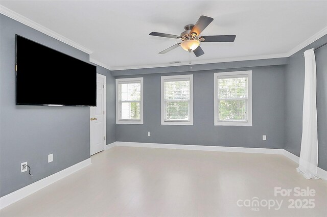 2044 Gable Way Ln, Matthews, NC 28104 - empty room featuring ornamental molding, ceiling fan, and light wood-type flooring