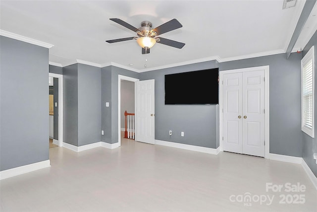 2044 Gable Way Ln, Matthews, NC 28104 - unfurnished bedroom featuring crown molding, a closet, and ceiling fan