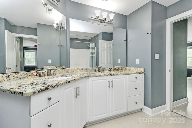 2044 Gable Way Ln, Matthews, NC 28104 - bathroom with double vanity and a shower with curtain