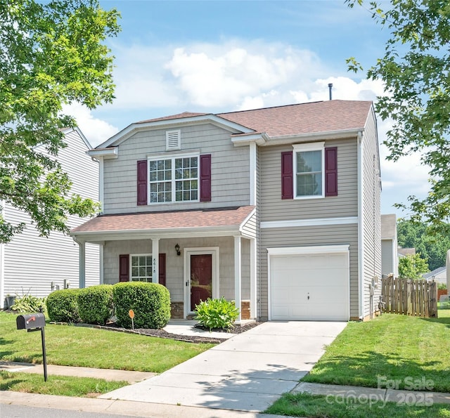 8618 Redding Glen Ave, Charlotte, NC 28216 - view of front of property featuring a garage, concrete driveway, a shingled roof, and a porch