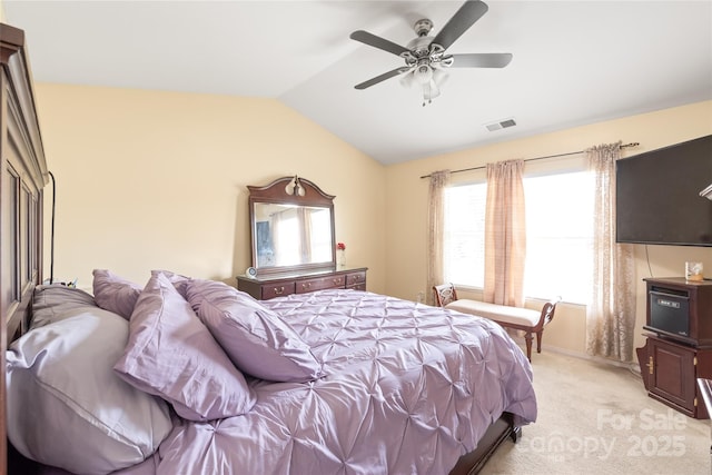 8618 Redding Glen Ave, Charlotte, NC 28216 - bedroom with vaulted ceiling, light carpet, and ceiling fan