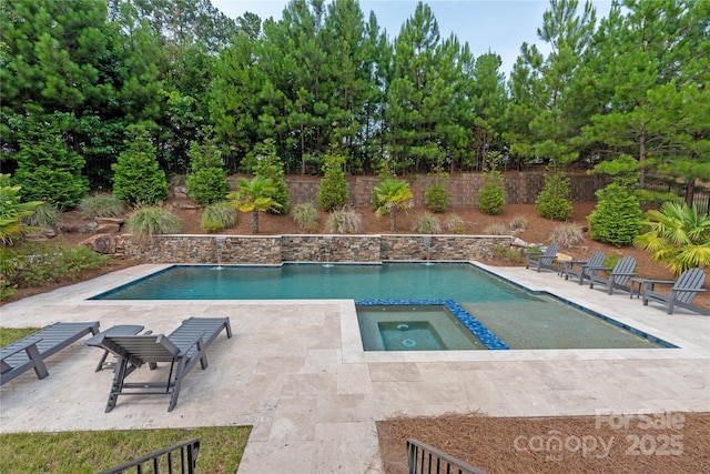 221 N Centurion Ln, Mount Holly, NC 28120 - view of swimming pool featuring an in-ground hot tub, a fenced backyard, and a patio