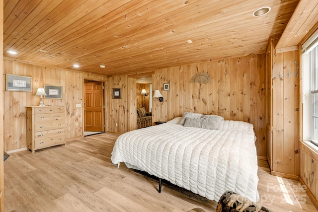 203 Laurel Ln, Little Switzerland, NC 28752 - bedroom with wood ceiling, wood walls, light wood-style flooring, and recessed lighting