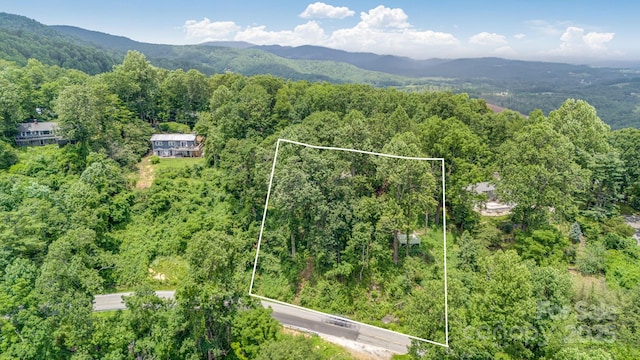 203 Laurel Ln, Little Switzerland, NC 28752 - aerial view of property's location with property parcel outlined and a mountain backdrop