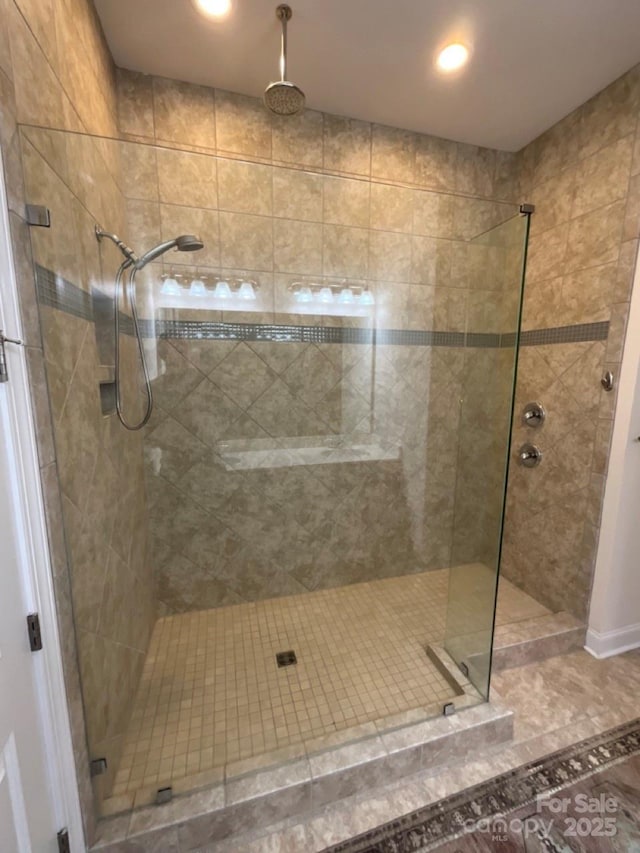 11608 Founders Park Ln, Pineville, NC 28134 - bathroom with a tile shower and recessed lighting