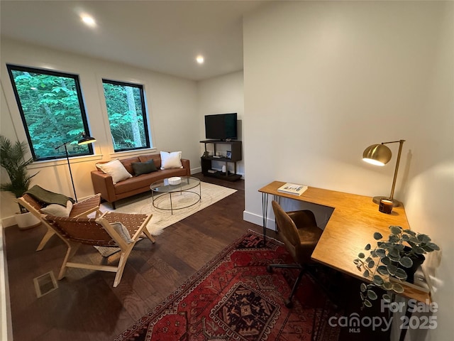 285 Poplar Crest Dr, Pisgah Forest, NC 28768 - living area featuring a desk, wood finished floors, and recessed lighting