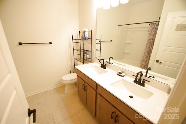 12209 Riceland Way, Midland, NC 28107 - bathroom with double vanity, tile patterned flooring, and shower / bathtub combination with curtain