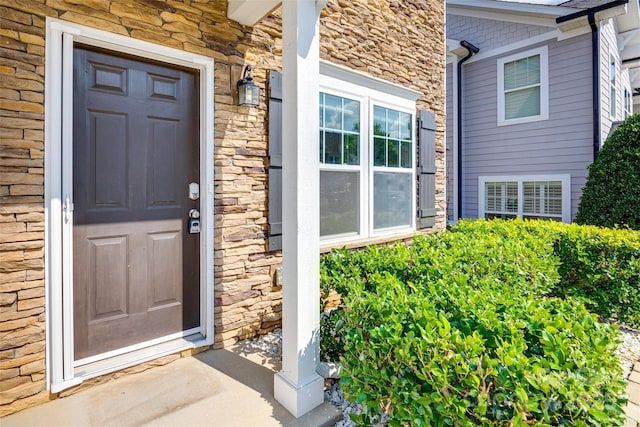365 Battery Cir, Clover, SC 29710 - doorway to property with stone siding and covered porch