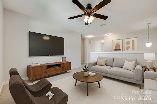 365 Battery Cir, Clover, SC 29710 - living room with light carpet and a ceiling fan