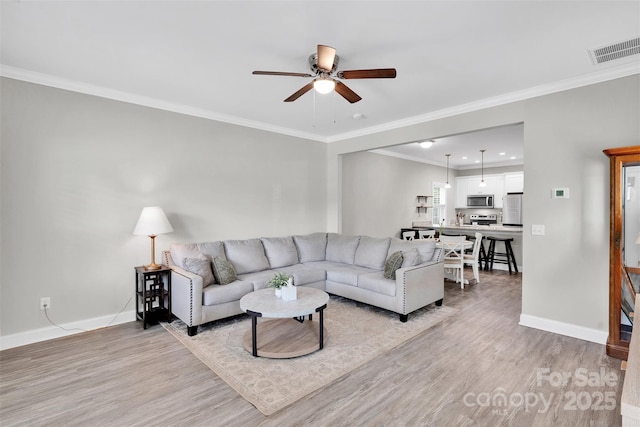 2662 14th St NE, Hickory, NC 28601 - living area with ceiling fan, light wood-style flooring, crown molding, and recessed lighting