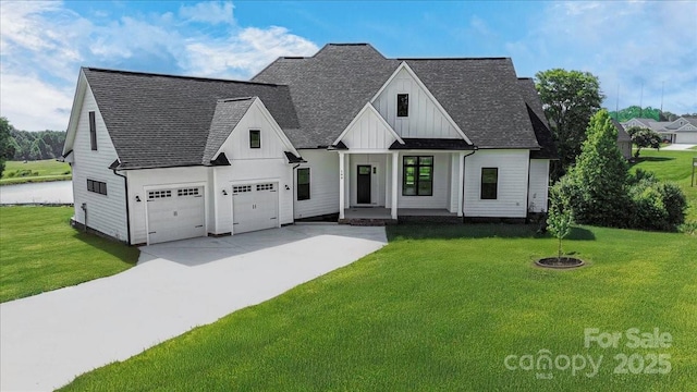 108 Augusta Ln, Shelby, NC 28150 - modern farmhouse style home featuring board and batten siding, covered porch, concrete driveway, and a front lawn