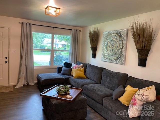 9800 Feldbank Dr, Charlotte, NC 28216 - living area with dark wood-style flooring