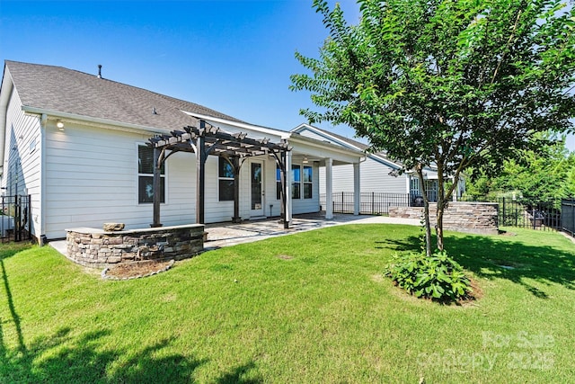 7315 Surprise Ct, Charlotte, NC 28215 - rear view of property with a pergola, a patio area, and roof with shingles