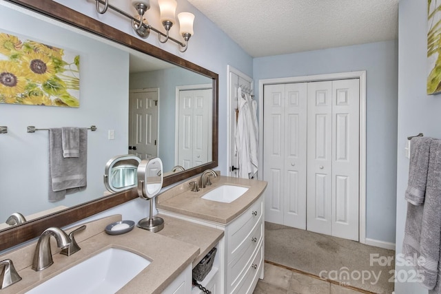 107 Cedar Forest Trl Unit 107, Asheville, NC 28803 - bathroom featuring a closet, double vanity, and a textured ceiling