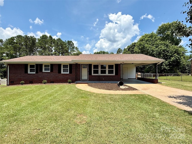 206 College Ave, Shelby, NC 28152 - view of front of property with concrete driveway, an attached carport, crawl space, and brick siding