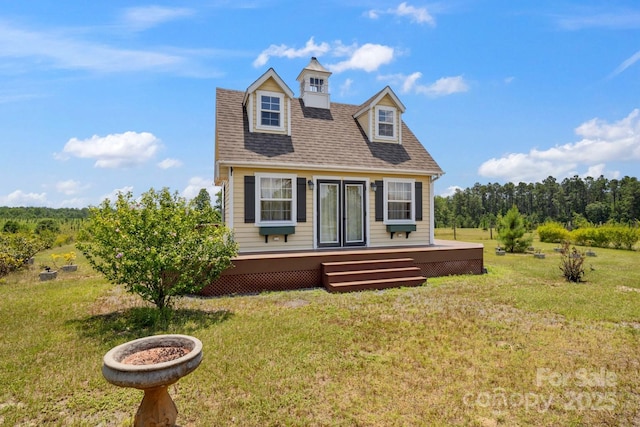 585 Clearwater Lake Rd, Kershaw, SC 29067 - cape cod home with a deck, a front yard, and roof with shingles