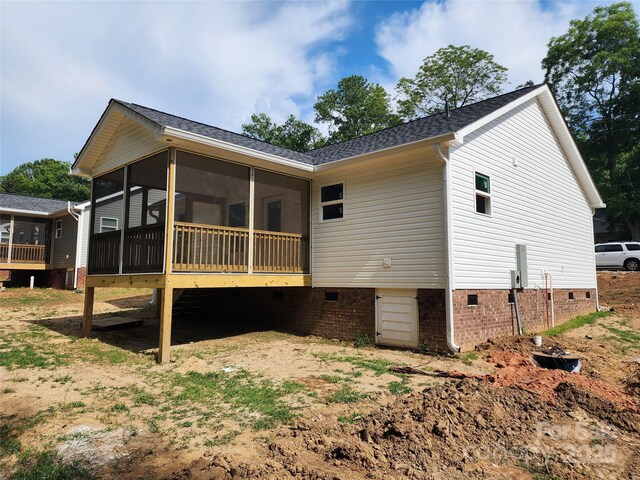 154 Hinton St, Chester, SC 29706 - view of side of property featuring a sunroom, crawl space, and a shingled roof