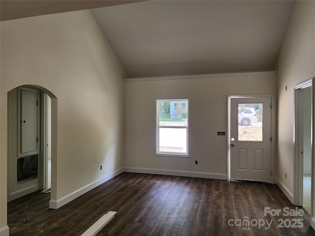 154 Hinton St, Chester, SC 29706 - foyer entrance featuring dark wood finished floors, arched walkways, and vaulted ceiling