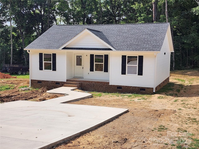 154 Hinton St, Chester, SC 29706 - view of front of home featuring crawl space, a shingled roof, and covered porch