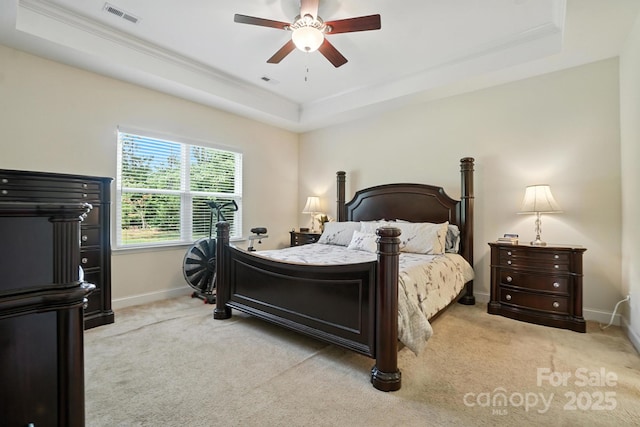 8275 Normandy Rd, Denver, NC 28037 - bedroom with a tray ceiling, carpet flooring, ornamental molding, and a ceiling fan