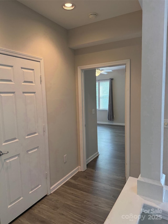 6112 Creft Cir, Indian Trail, NC 28079 - hallway featuring dark wood-style floors and recessed lighting