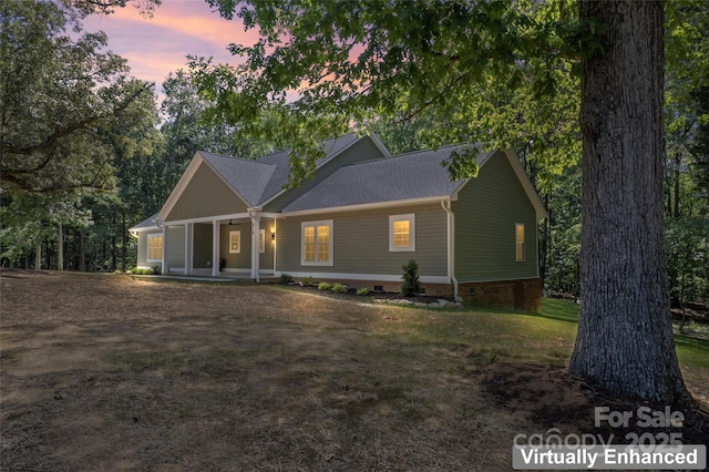 510 State Rd, China Grove, NC 28023 - view of front facade with roof with shingles, a front lawn, a porch, and crawl space