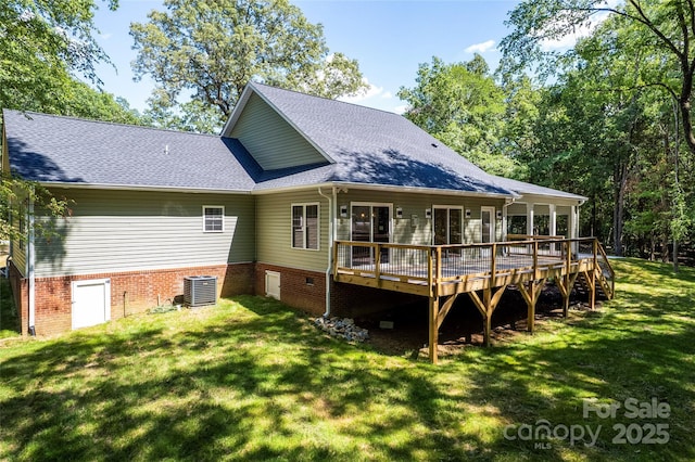 510 State Rd, China Grove, NC 28023 - back of house featuring a wooden deck, a lawn, and roof with shingles