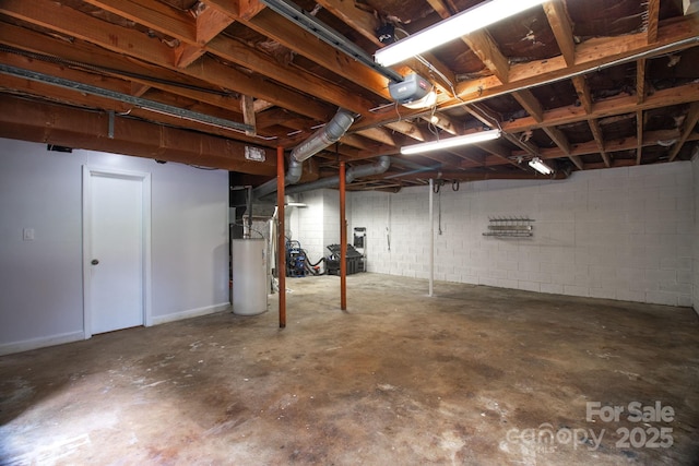 1623 Lumarka Dr, Charlotte, NC 28212 - unfinished basement with gas water heater and concrete block wall